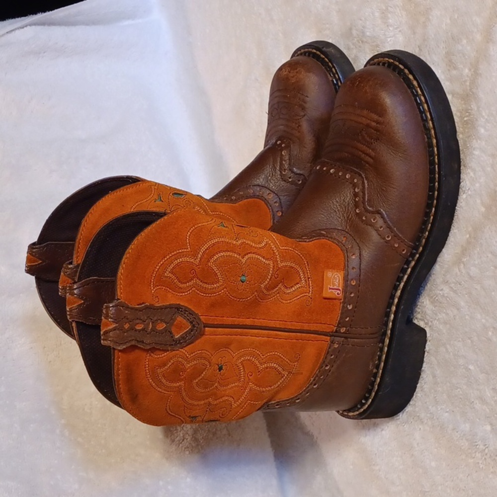 Justin gypsy boots women's size 6 brown and orange leather boots